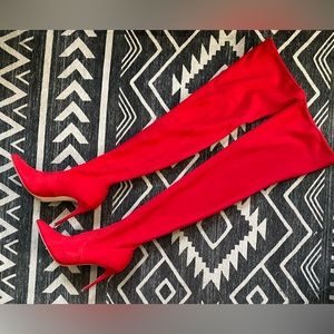 Steve Madden Red Suede Pull-on Over the Knee Boots